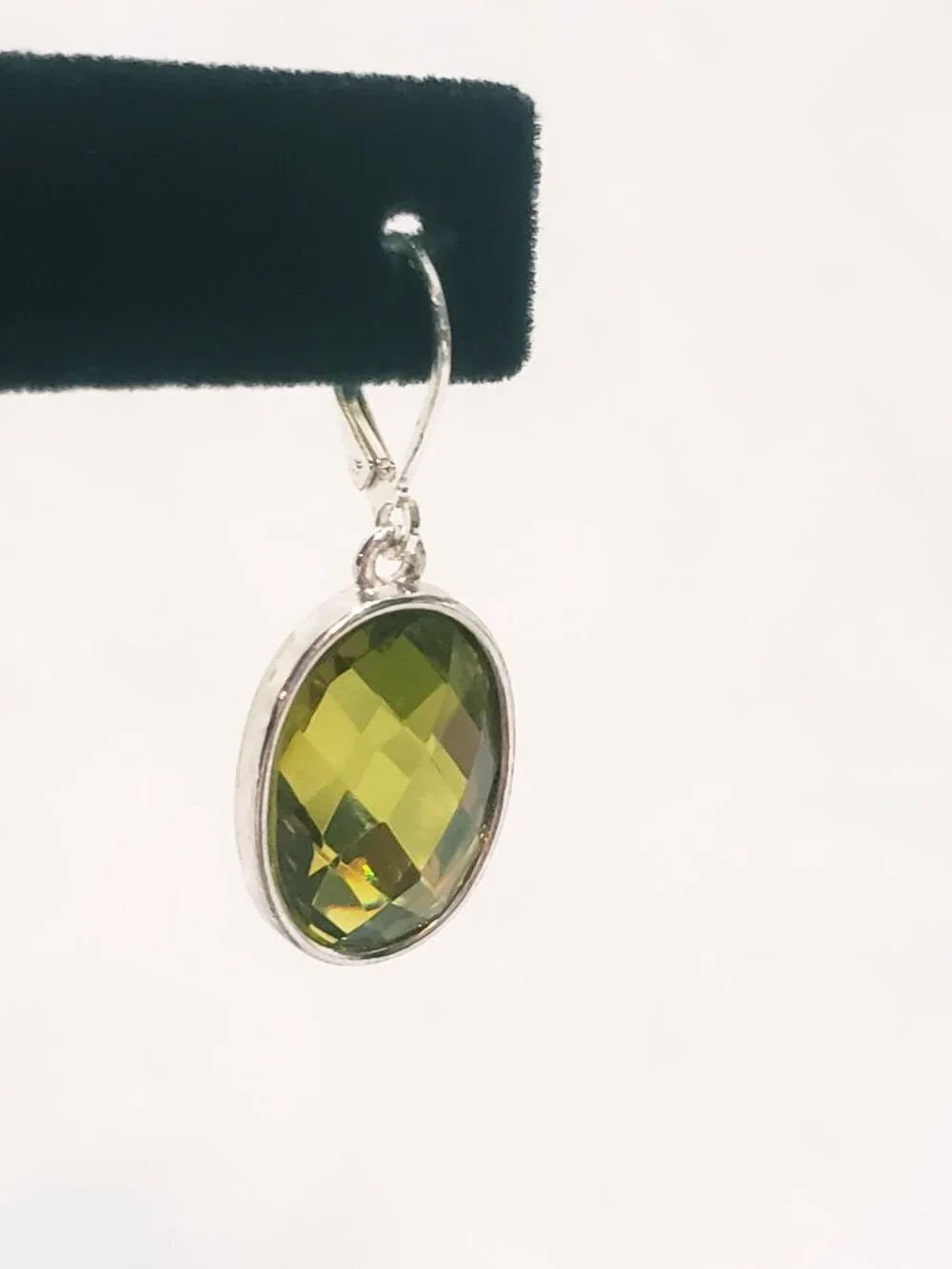 Facetted Faux Citrine Green Dangle Oval Earrings 3/4